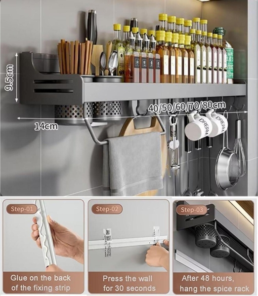 COITROZR Gewürzregal Wand ohne Bohren 40cm Schwarz Bild 2