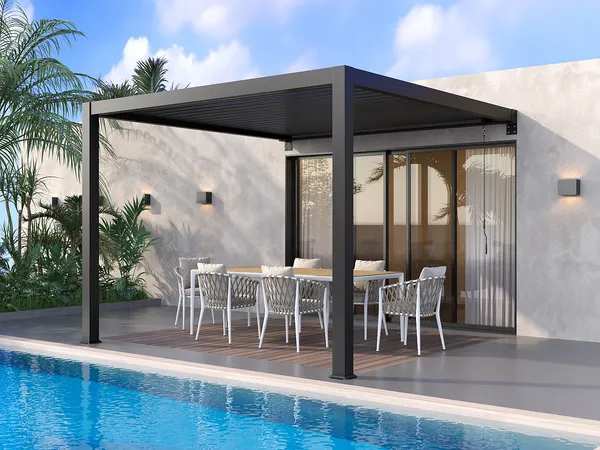 Vente-unique - SERADO Terrassenüberdachung MetallMetall Grau - B 308 cm x H 220 cm x L 304 cm