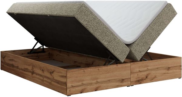 Polsterbett mit Bettkasten, Boxspringbett ohne Kopfteil WOOD ZERO, 7-Zonen Multipocket-Matratze und Topper, modernes Bett für Schlafzimmer - Grau Strukture - 140 x 200 cm - H3 Bild 5