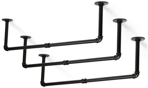 Clanmacy Kleiderstange 3 St Kleiderständer Garderobenstange im Industrie-Design 92cm (Wandgarderoben, Garderobenstangen, 3 St, 3x Kleiderstange, Mit 36 Haken, 24 Schrauben, 24 Kunststoffteile), Hohe Belastbarkeit bis 65kg,Einfache Installation, Hängend