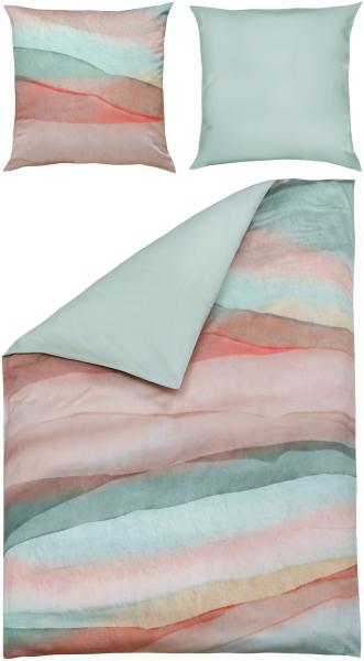 casa NOVA Bettwäsche IVY, 135 x 200 cm, Orange, Sandfarben, Türkis, Satin, 2 teilig, mit Reißverschluss