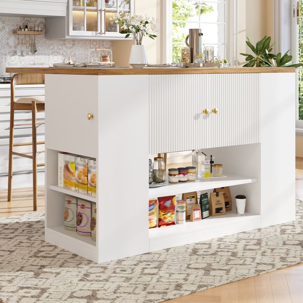 Moderne Kücheninsel, Küchenschränke, Sideboards, Küchenzeilen mit Schubladen und Regalen, Geschirrschränke für Küche und Esszimmer, weiß