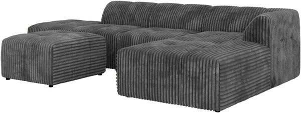 Modulares Ecksofa mit Hocker GRIDA 4M L Wohnlandschaft, Wellenfedern, gesteppte Sitzfläche, Wohnzimmer Sofa L-form - Grau Cord - Rechts Bild 5