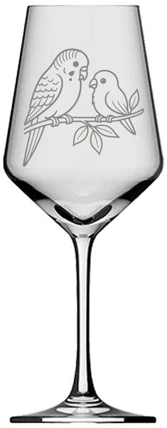eXODA Weinglas Weinglas mit Wellensittich-Gravur 350ml - spülmaschinenfest & elegant, 1-tlg, Glas, Atemberaubende Darstellung