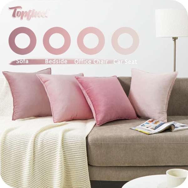 Topfinel Samt Kissenbezug 40x40cm 4er Set Rosa Deko Sofa Kissenhülle Bild 2