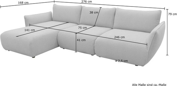 DOMO. collection Ecksofa 800 022, Modulsofa in L-Form mit Taschenfederkern und attraktiver Biese-Naht, Sofa, Polsterecke, Eckcouch 276 x 168 x 79 cm (BxTxH), hellblau Bild 8