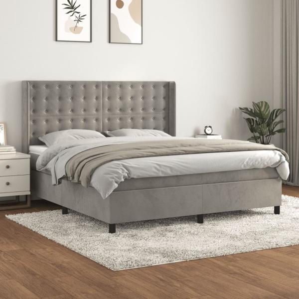 vidaXL Boxspringbett mit Matratze Hellgrau 160x200 cm Samt 3132927