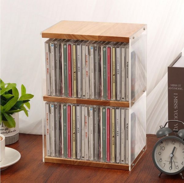 BlingBin CD-Regal 2-stufiger CD-Halter aus Holz und Acryl, Schallplatten Aufbewahrung, Schallplatten Aufbewahrung 1-tlg, Schreibtisch-Organizer für CDs, DVDs und Schallplatten, bis zu 40 CDs