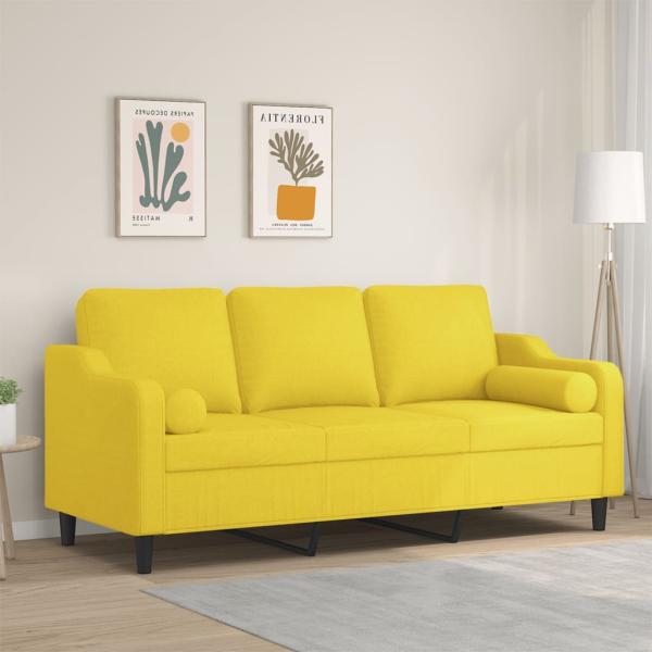 vidaXL 3-Sitzer-Sofa mit Zierkissen Hellgelb 180 cm Stoff 3200858