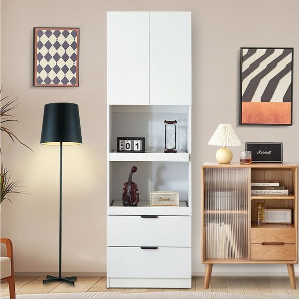 Flieks Hochschrank (1-St, B59,5/T45/H200 cm) Mehrzweckschrank mit Schubladen, Schiebeböden und Türen Küchenschrank