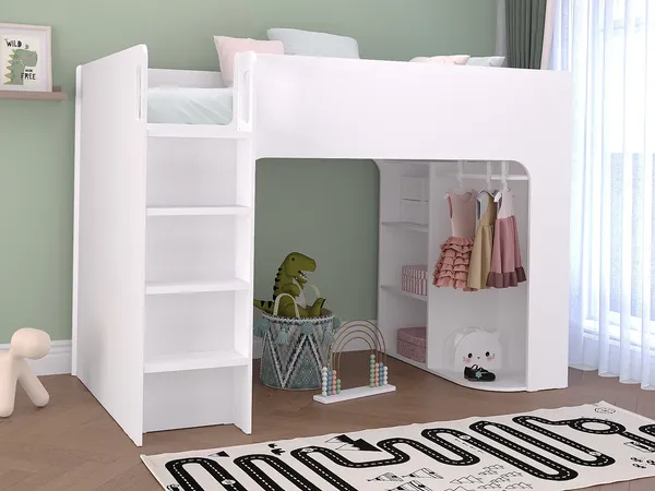 Vente-unique - COLUMI Bett Holz, Platte Weiß - B 110 cm x H 140 cm x L 200 cm