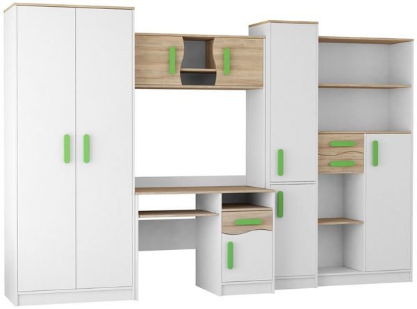Deine Möbel 24 Jugendzimmer-Set MIKI Jugend-Schrankwand Jugendzimmer Jugendmöbel 5-teilig in Weiß, (Set, 5-tlg, 5-teiliges Möbelset für das Jugendzimmer), Schreibtisch, Schreibtisch Aufsatz, 2x Regal, Schrank