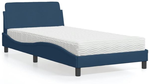 vidaXL Bett mit Matratze "Dover" Blau 100x200 cm Stoff 3208350