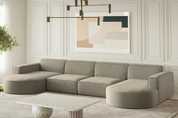 Wohnlandschaft U-Form Sofa PALMA XL in Stoff Opera Velvet Pearl