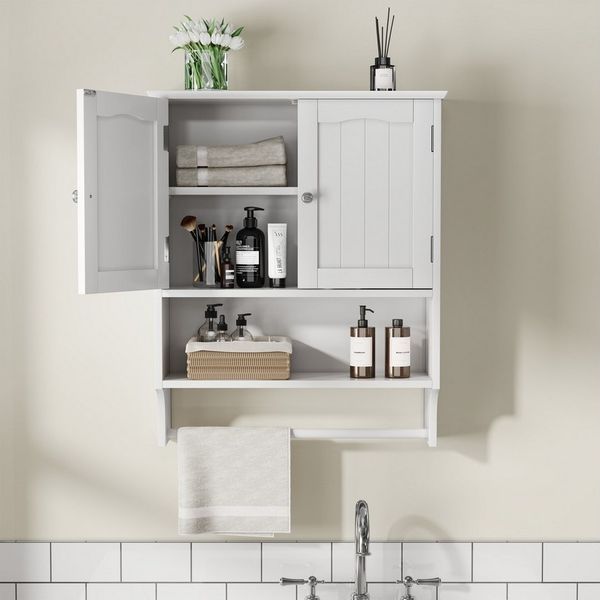 IDEASY Badkommode Weißer Badschrank mit 2 Regalen & Handtuchhalter