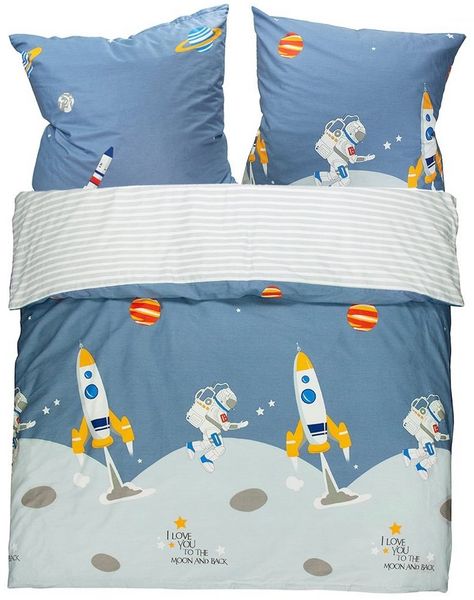 KEAYOO Kinderbettwäsche YZTX, Baumwolle, 2 teilig, Astronaut und Rakete Muster 100% Baumwolle für Kinder