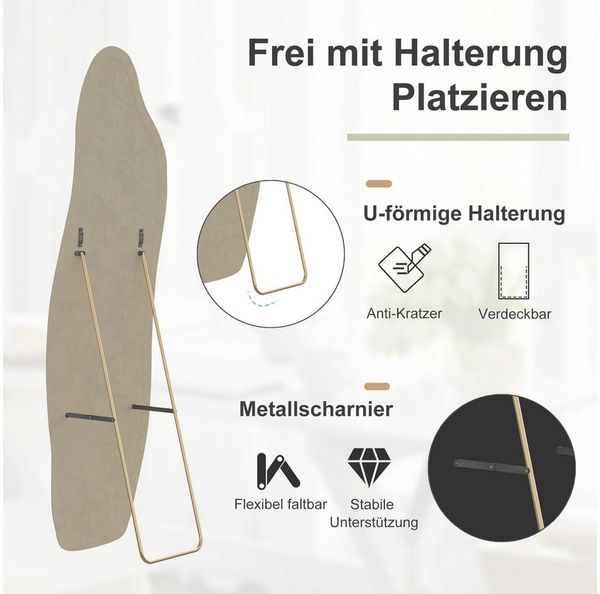 FUROKOY Ganzkörperspiegel Standspiegel mit Kristall-Samt Rahmen und verstarktem Glas, Asymmetrisch Wandspiegel,160x50cm,Gold Rahmen