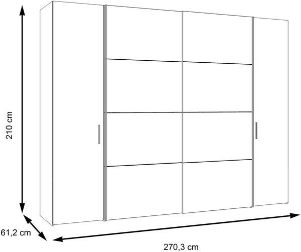 Dreh-/Schwebetürenschrank >DALATE< 4 Türen, in Catania Eiche / Schwarz - 270,3x210x61,2cm (BxHxT) Bild 5
