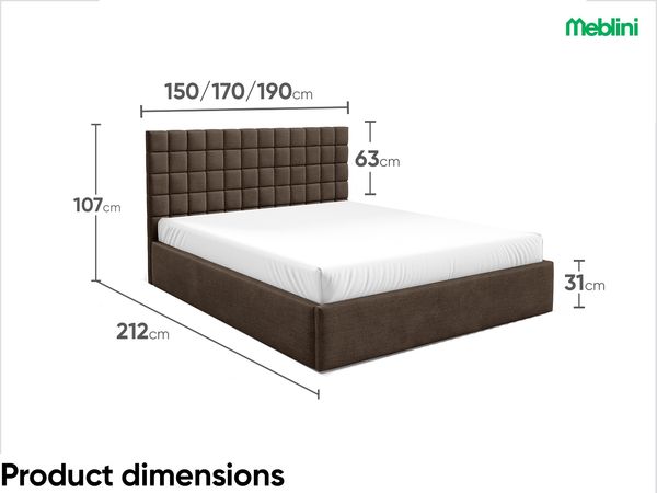 MEBLINI Polsterbett 180x200 mit Lattenrost ohne Matratze – BALEARO – Dunkelbraun Samt – Doppelbett mit Bettkasten - Stauraumbett - Kopfteil Bett mit Stauraum Bild 7