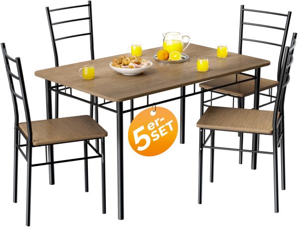 CASARIA® Esstisch-Set, Holz, braun, mit 4 Stühlen