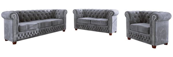 S-Style Möbel Chesterfield-Sofa Leeds 3-Sitzer aus Samt-Stoff mit Holzfüßen, mit Wellenfederung Bild 4