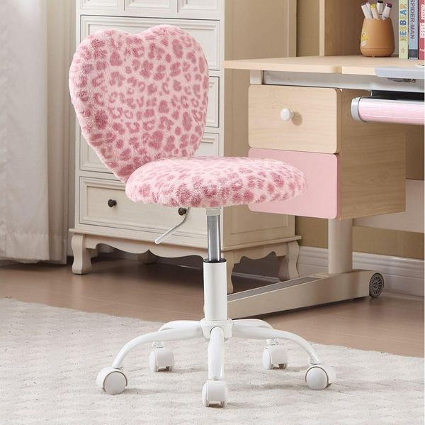 WAHSON OFFICE CHAIRS Schreibtischstuhl Kinderdrehstuhl aus Kunstfell, höhenverstellbar & Herz-Rücken