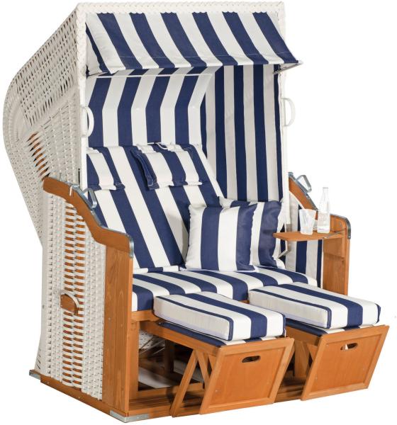 SunnySmart Garten-Strandkorb Rustikal 250 PLUS 2-Sitzer weiß/blau mit Kissen