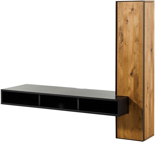 Wohnwand schwebend Wildeiche 161x49x140 natur geölt / schwarz lackiert STARNBERG #08
