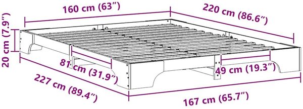vidaXL Bettrahmen Braun 160 x 220 cm Massives Kiefernholz 872925 Bild 9