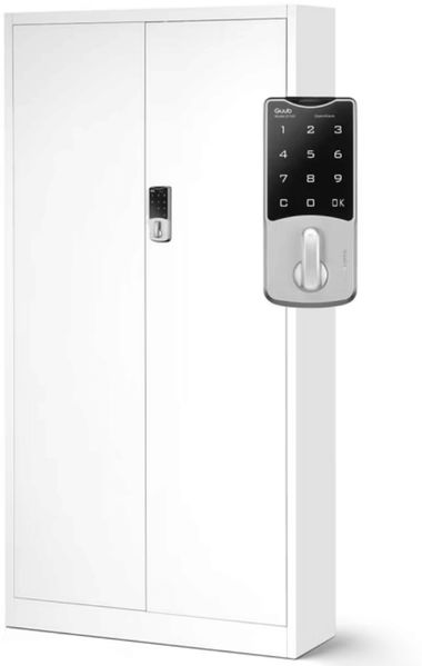 Metallschrank abschließbar DANIEL - Zahlenschloss, 5 Ebenen | Aktenschrank Büroschrank Stahl Mehrzweckschrank Werkstatt Werkzeugschrank, 185x90x40cm Weiß