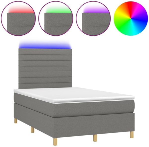 vidaXL Boxspringbett mit Matratze & LED Dunkelgrau 120x190 cm Stoff 3270254