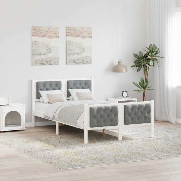 vidaXL Bettrahmen Hellgrau 135 x 190 cm Massives Kiefernholz 878413