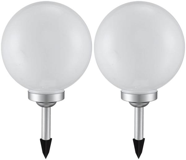 2x LED Solarleuchte, Kugel weiß, DM 25 cm, H 65 cm