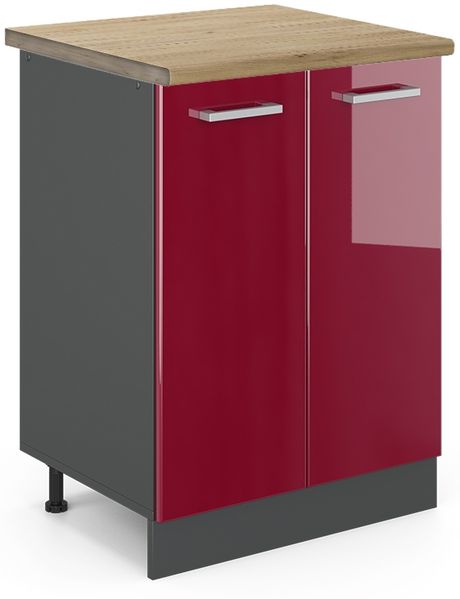 Küchenunterschrank R-Line Rot Hochglanz 60 cm , AP Eiche Vicco