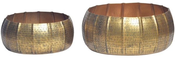 Pflanzkübel 2er Set Aluminium Gold Rund Indoor Hammerschlag Design