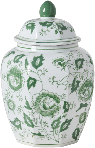 Vase mit Deckel FERROL Porzellan 29 cm Weiß Grün