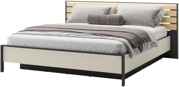 Doppelbett Enna EN-02 (Farbe: Sandbeige / Schwarz + Eiche Natur, Größe: 180 x 200)