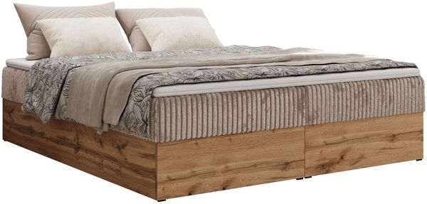 Polsterbett mit Bettkasten, Boxspringbett ohne Kopfteil WOOD ZERO, 7-Zonen Multipocket-Matratze und Topper, modernes Bett für Schlafzimmer - Hellbraun Cordstoff - 140 x 200 cm - H4 Bild 4