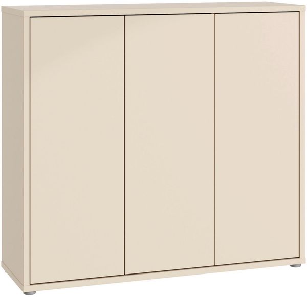 Forte ALICE SPRINGS Schuhschrank 100 110, moderner Flurschrank mit 3 Türen und 8 Einlegeböden, Holzwerkstoff, Kaschmir/ Beige, 109,2 cm breit x 99,1 cm hoch x 34,9 cm tief