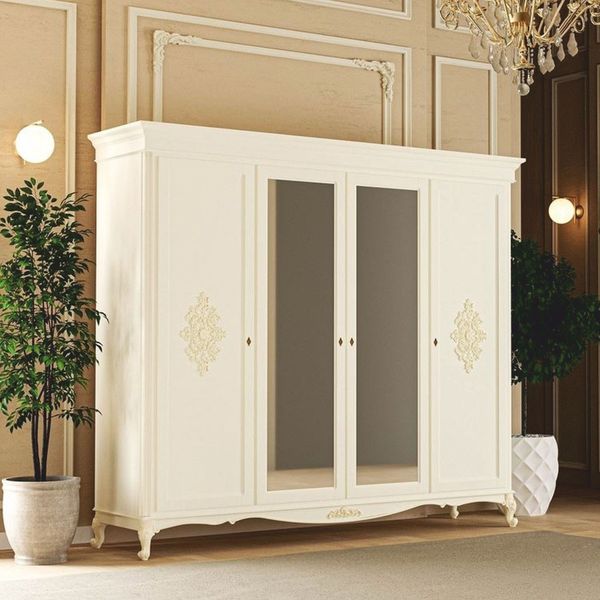 Casa Padrino Luxus Barock Schlafzimmer Schrank Creme 248 cm - Barock Schlafzimmer Möbel