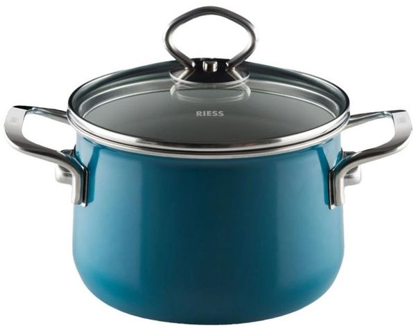 Riess Nouvelle Fleischtopf mit Glasdeckel Ø16cm 2 Liter Aquamarin Emaille extrastark