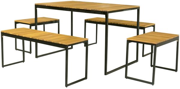 Primaster Bistro-Set Palma Aluminium/Holz Sitzgruppe Essgruppe Hocker Tisch