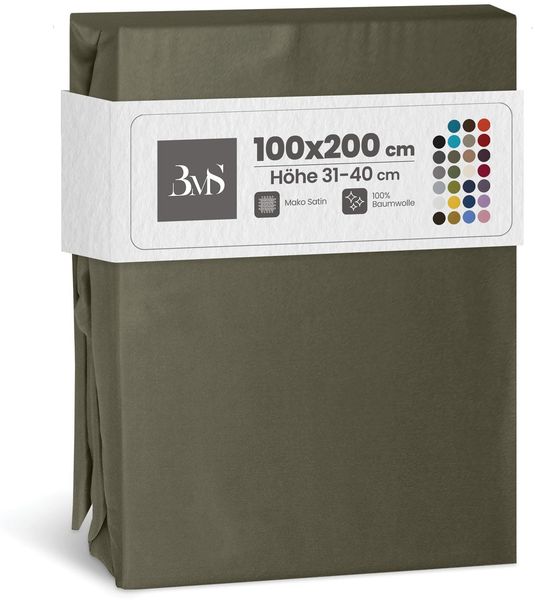Mako-Satin Spannbettlaken dark olive 100x200cm Höhe 31-40cm