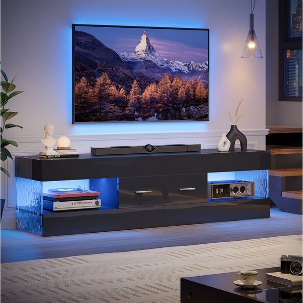 Bestier TV-Schrank Hochglänzender TV-Ständer mit LED-Beleuchtung, 152 x 35 x 40 mm