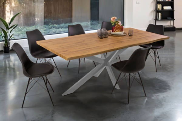 Esstisch Baumkante Holz-Optik Wildeiche 200 x 100 Spider-Gestell silber JOSY 142463955