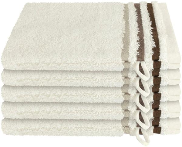 Schiesser Waschhandschuh Skyline, 5er Set, Violett, mit Webbordüre, 100% Baumwolle Creme