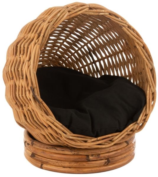 Katzenkorb+Kissen Rund Rattan Honig Gelb/Schwarz