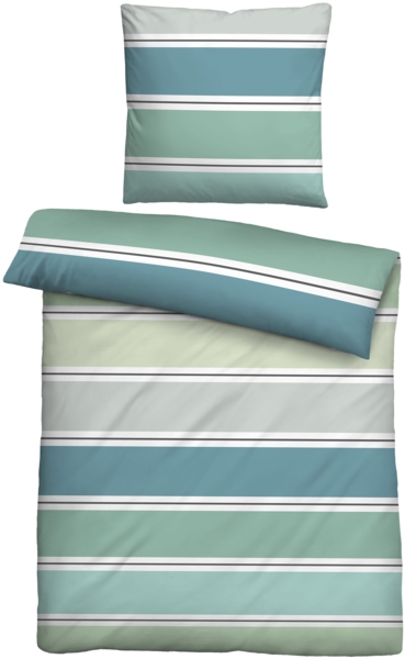 biberna Seersucker Bettwäsche 0025009 QUERBALKEN, blau-grün, 1x 155x200 cm + 1x 80x80 cm