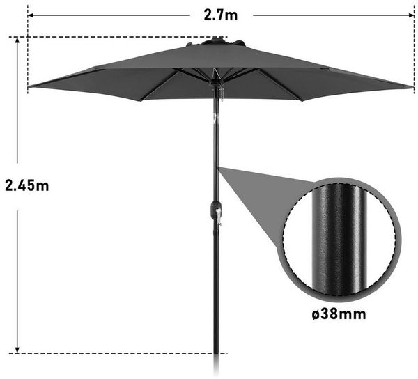 Clanmacy Sonnenschirm Sonnenschirm Ø270 cm knickbar Balkonschirm Gartenschirm UV50+ Grau, LxB: 270x270 cm, Stabiler knickbar/für Garten, Balkon, Terasse/Sonnenschutz