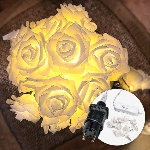 COZY HOME LED-Lichterkette Rosen Lichterkette Batterie & Stecker -, 5 Meter & 20 Blumen LED Warmweiß I Batterie&Stecker I Innenanwendung